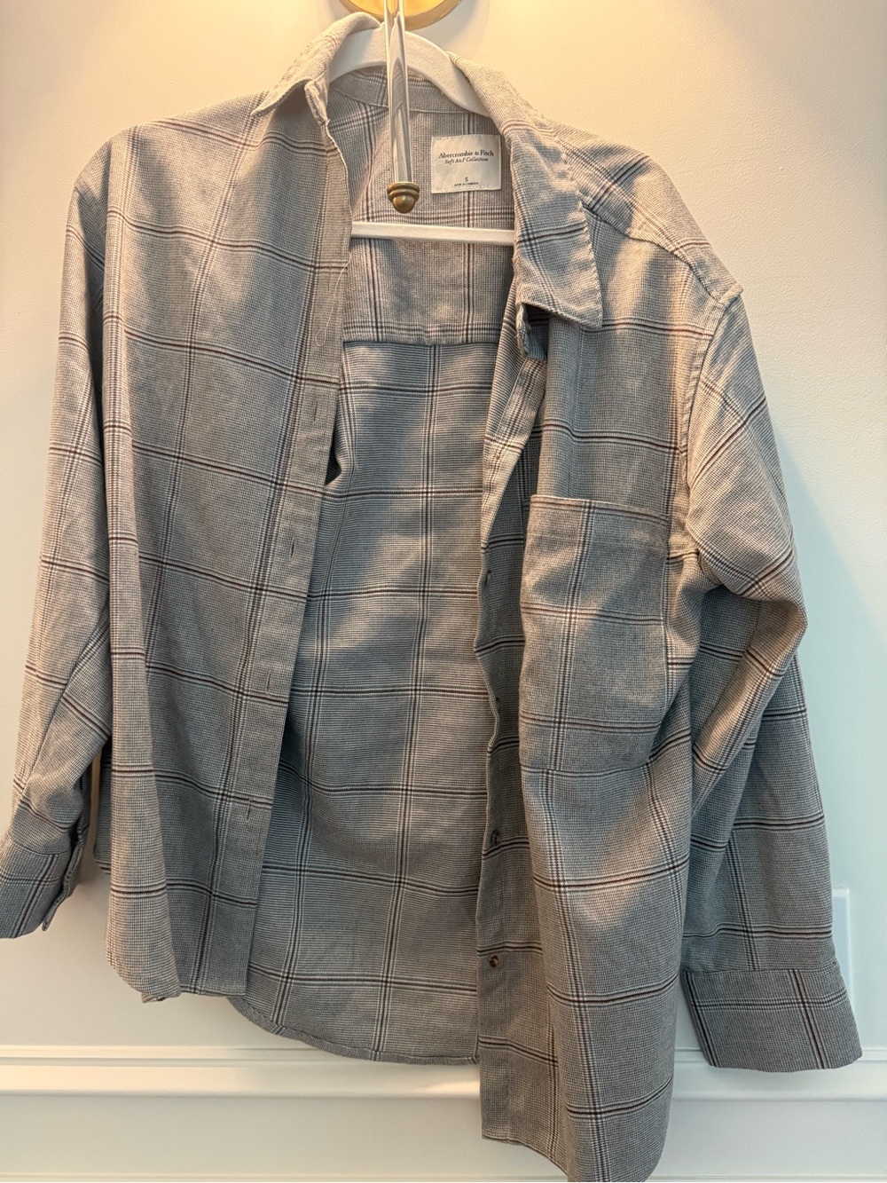 Abercrombie Light Gray Windowpane Shirt Jacket - Picture 1 of 3